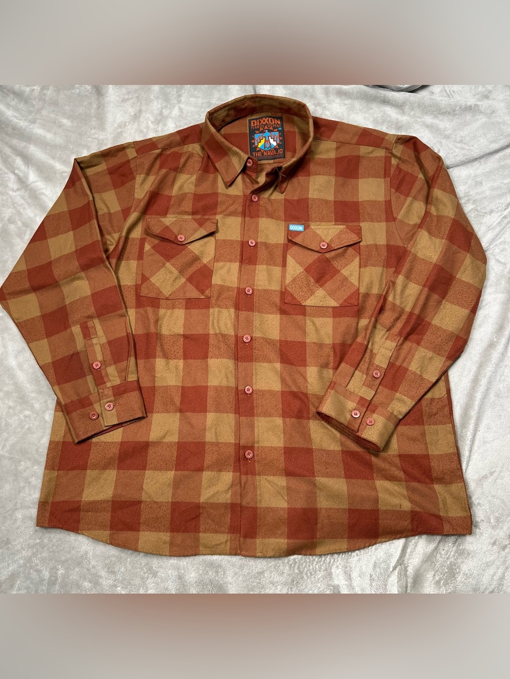 Dixxon The Navajo Flannel Mens 3XL Orange L/S Button Up Shirt Plaid Southwestern